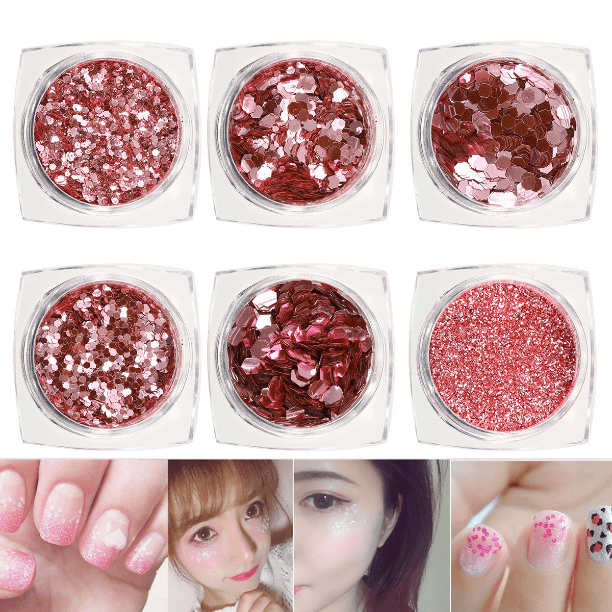 6 Bottles of Pink Superfine Glitter Small Sequin Nail Glitter Set