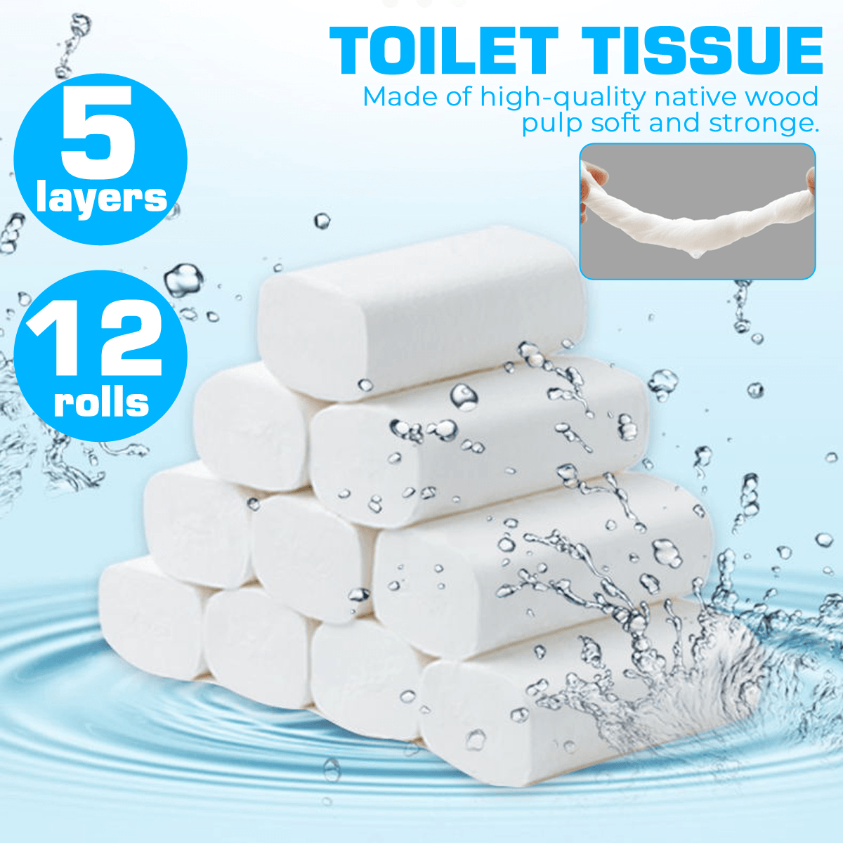 Comfort 12 rollos de papel higiénico a granel baño baño blanco 5 capas hogar