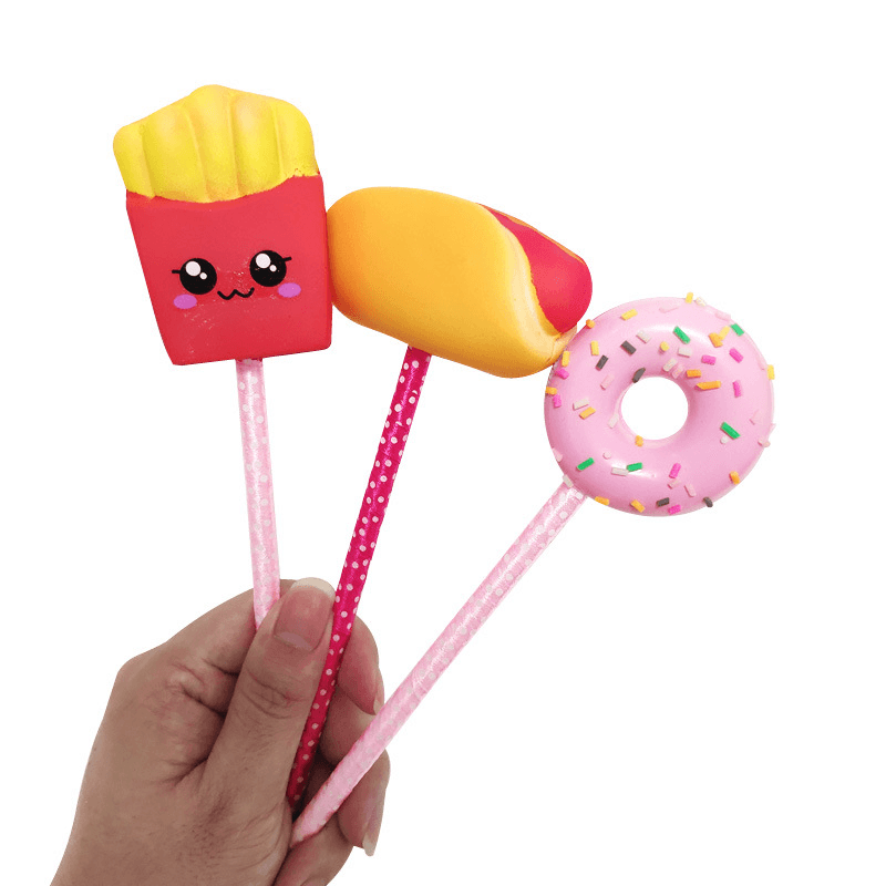 Donut Hot Dog Squishy Slow Rising Rebound Writing Simulation Pen Case with Pen Gift Decor Collection with Packaging