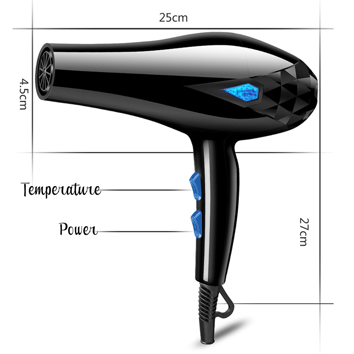 2200W 220V Hair Dryer with Accessories Black Purple 3 Temperature Wind Gear Adjustment Hair Salon for Home Tools