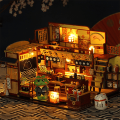 Iie Create Japanese-Style DIY Doll House Hut Sushi Shop Handmade Creative Shop Building Model Assembled Toys with Dust Cover and Furniture