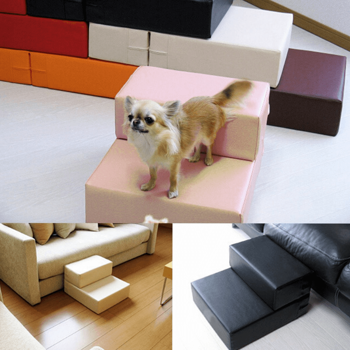 Portátil perro gato 2 pasos mascota escaleras rampa escalera cubierta de cuero sofá plegable cama para mascotas