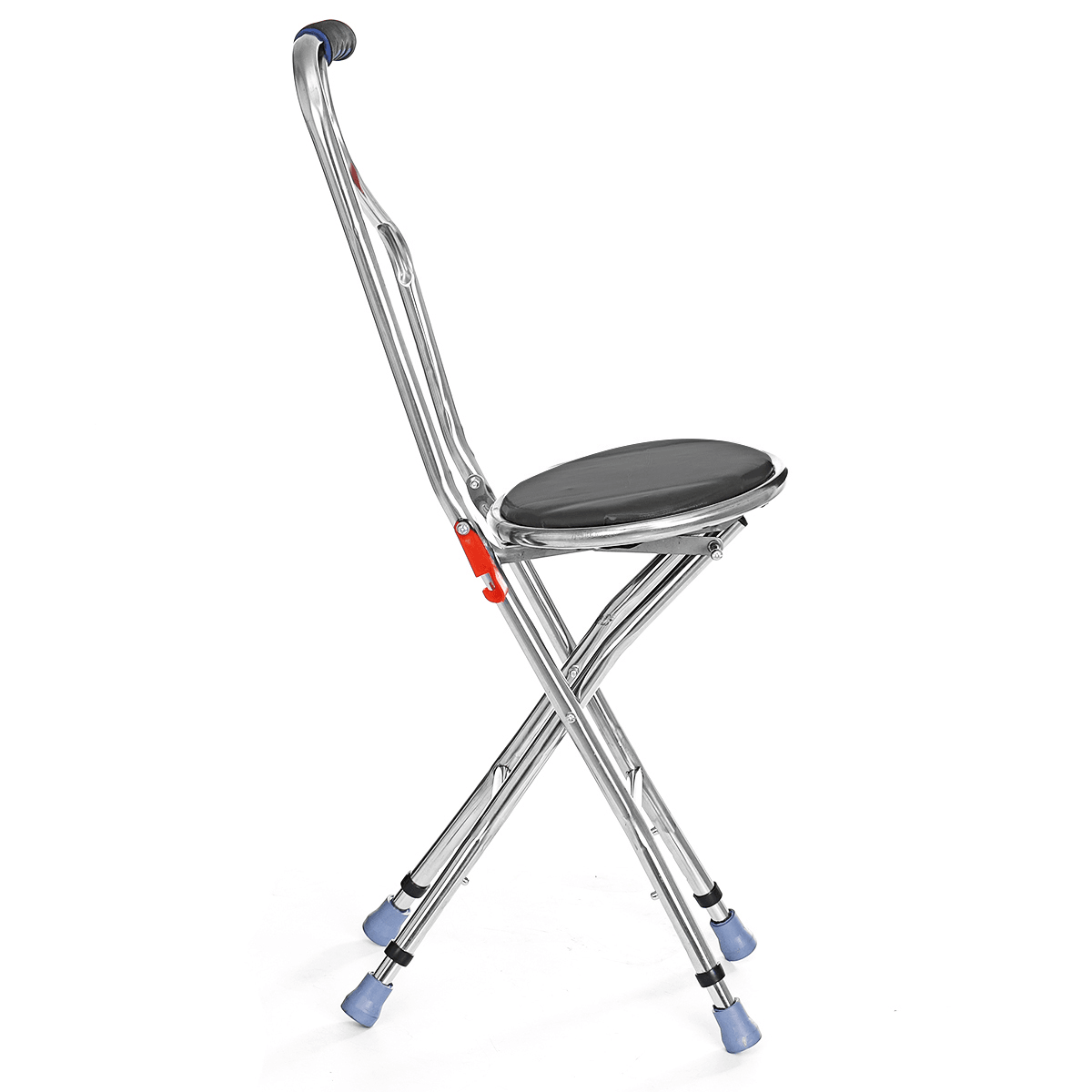 Adjustable Height Folding Stainless Steel Cane Chair Seat Portable Walking Stick