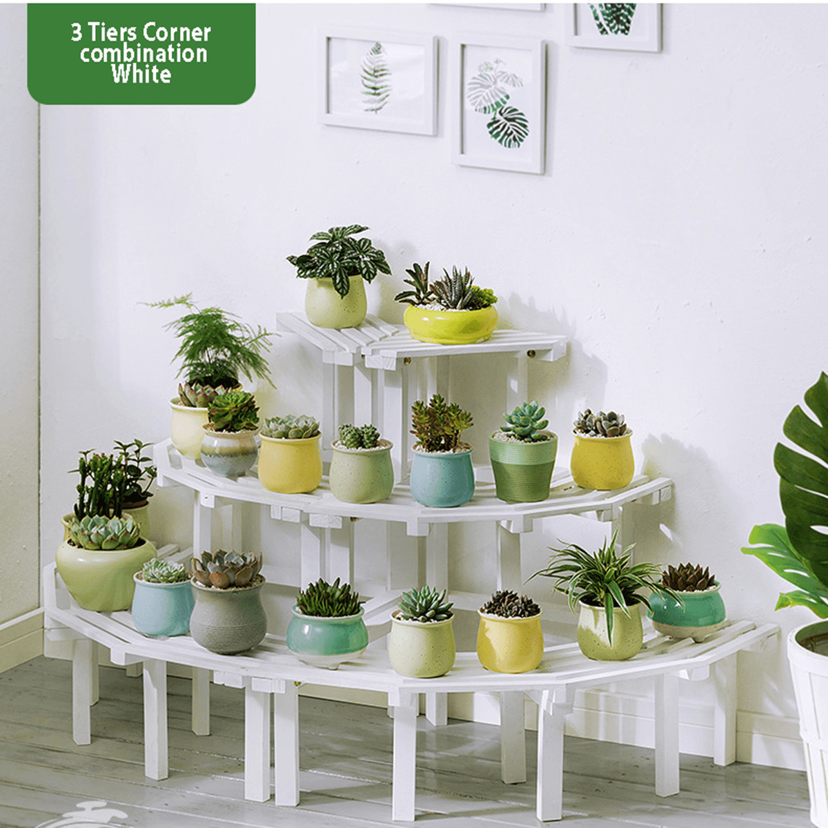 3/4 Tiers Wooden Corner Flower Shelf Indoor Outdoor Plant Stand Pot Rack Garden Office Home Decorations