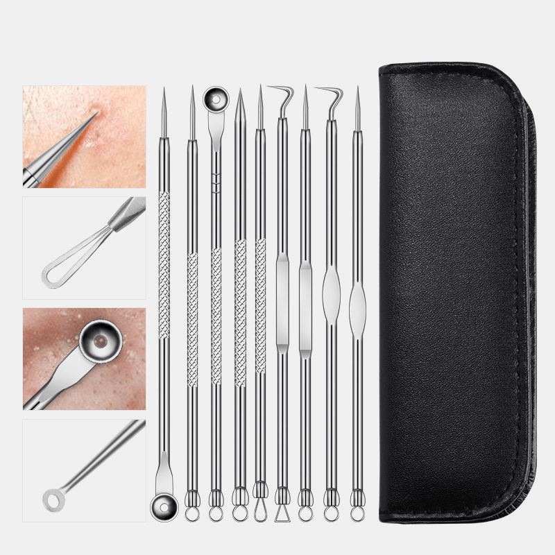 9 Pcs Acne Remover Tool Set Stainless Steel Double-Head Acne Needles Remove Blackhead Face Care Tool