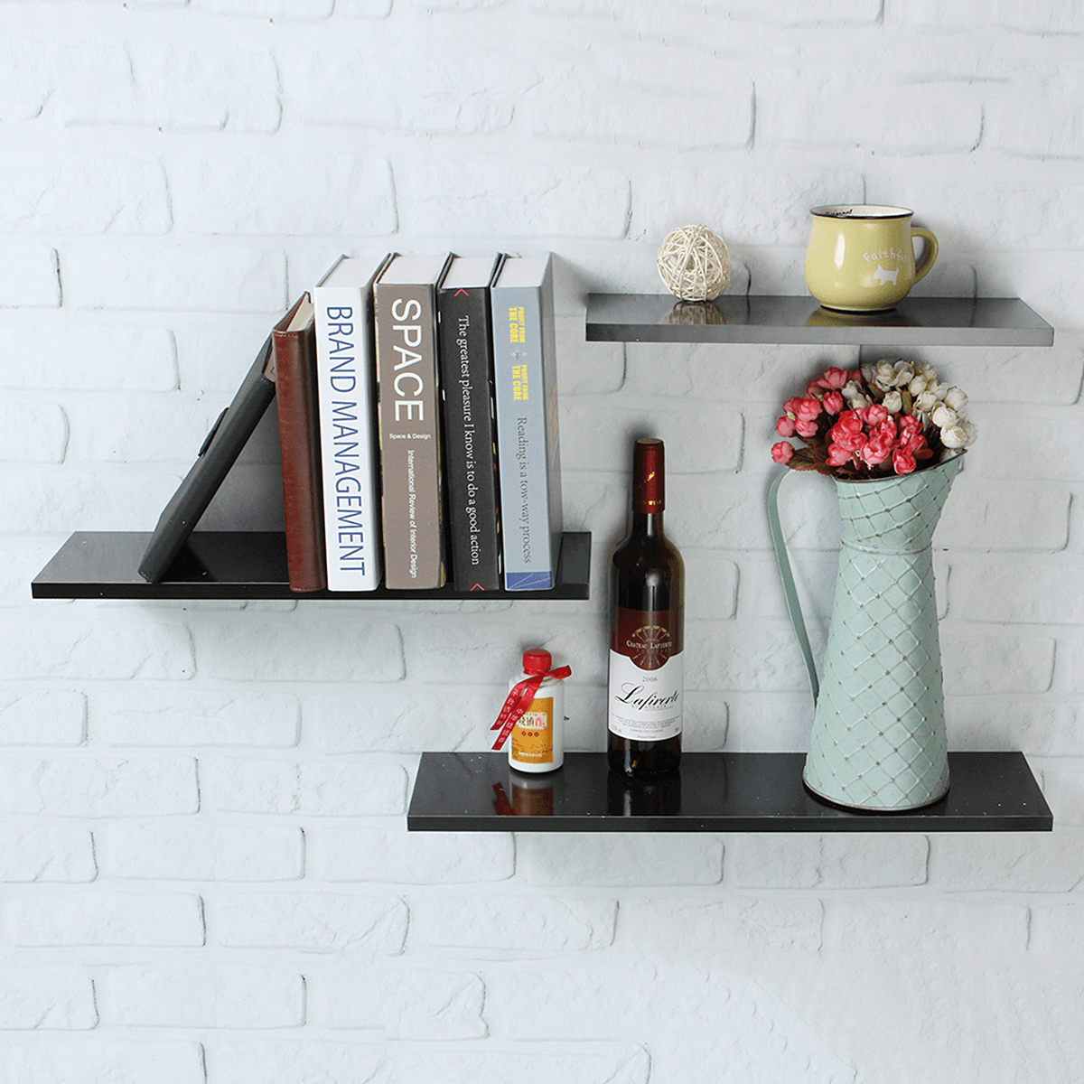 3 Pcs/Set Wood Wall-Mounted Shelf Bookshelf Storage Rack Wall Decorations Stand Hanging Organizer