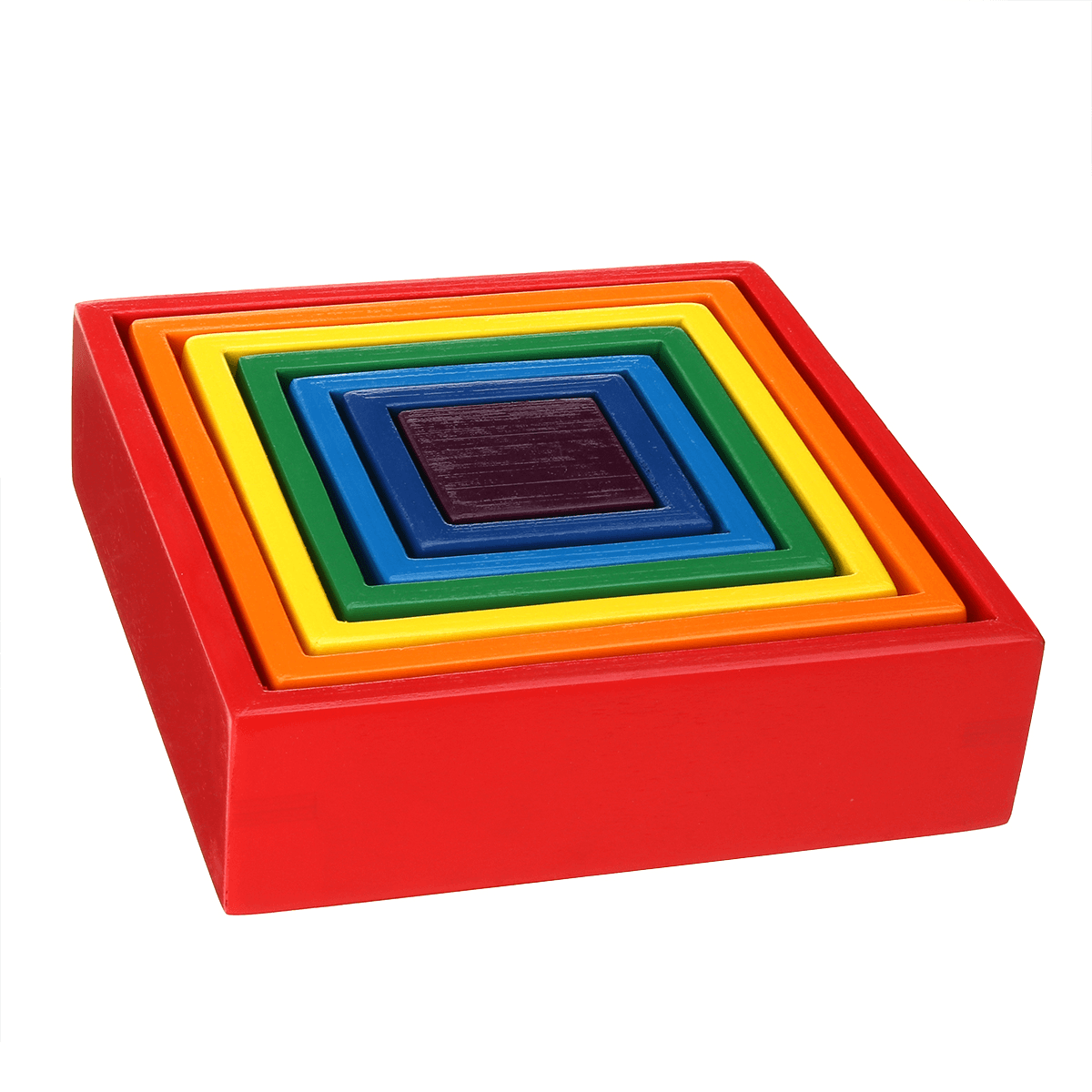 Quadratisches 7-teiliges 6,1 x 6,1 x 1,73 Zoll großes Regenbogen-Stapelspielzeug aus Holz mit verschachtelten Stapelspielen und Bausteinen