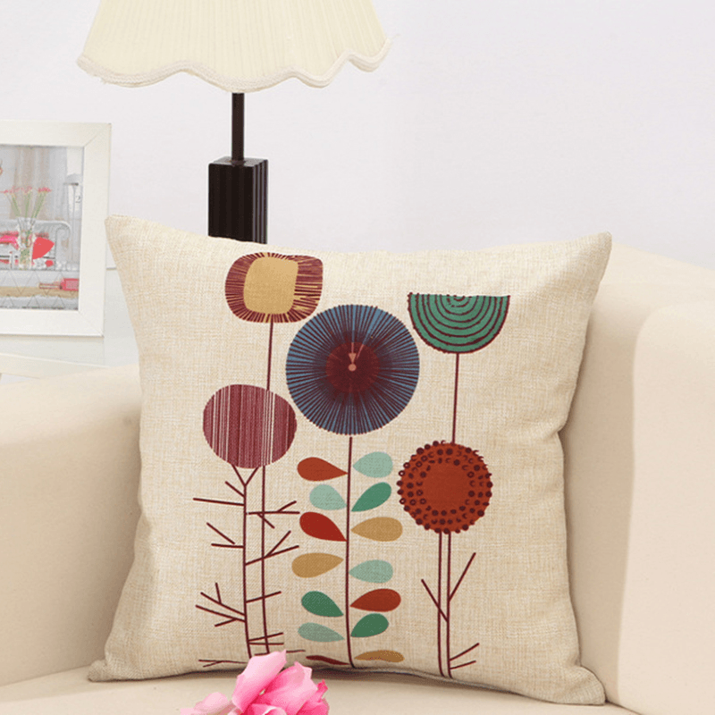 Concise Style Flower Pattern Decoration Cushion Cover Square Linen Pillow Case