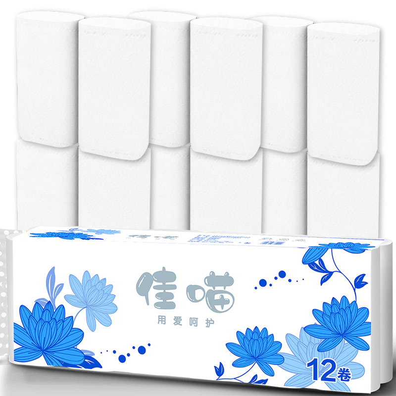 12 Rolls 4-Ply Toilet Paper Household Soft Wood Pulp Roll Paper Towels Tissue