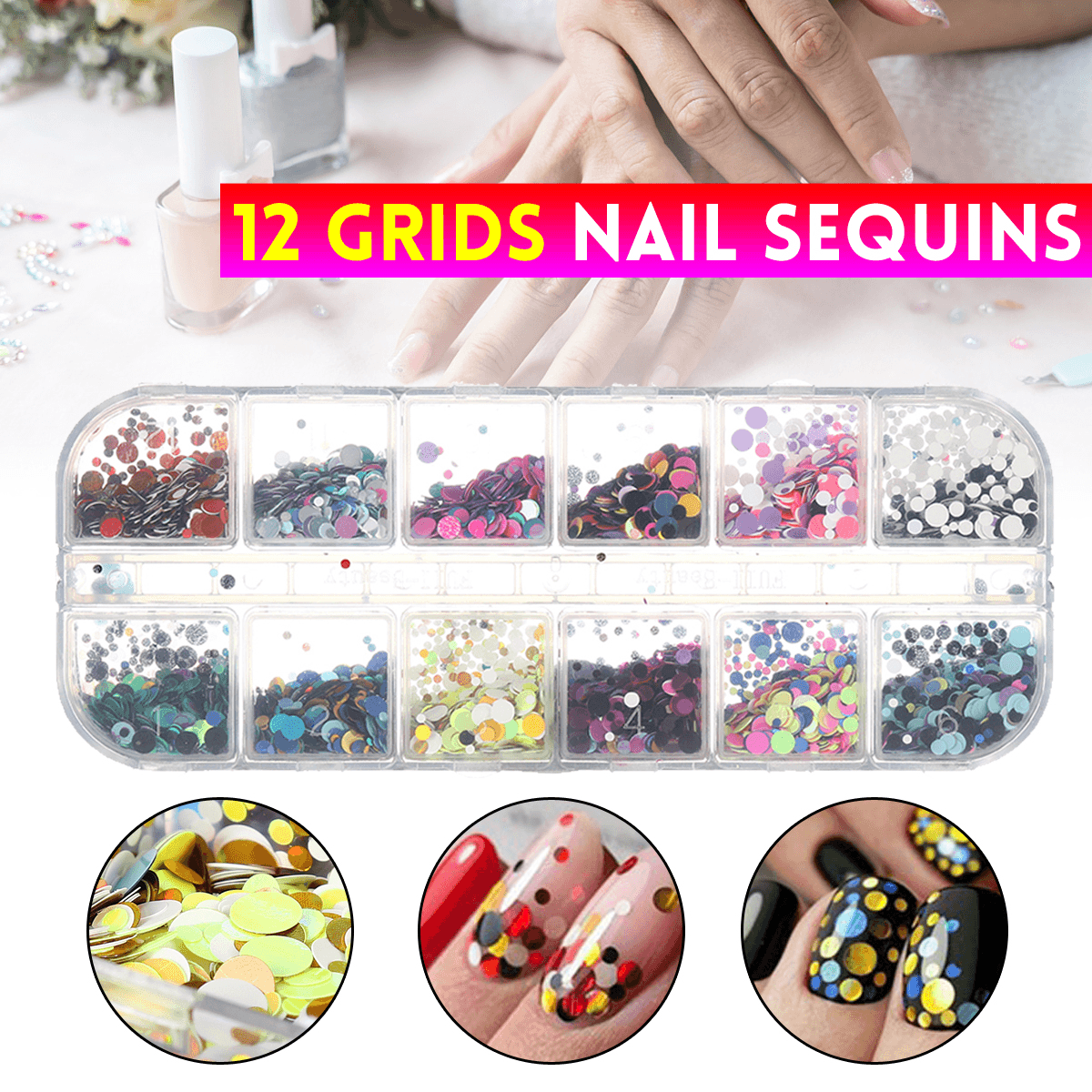 12 Grids Nail Art Sequins Glitter Flakes Holographics Decoration Flake Mirror