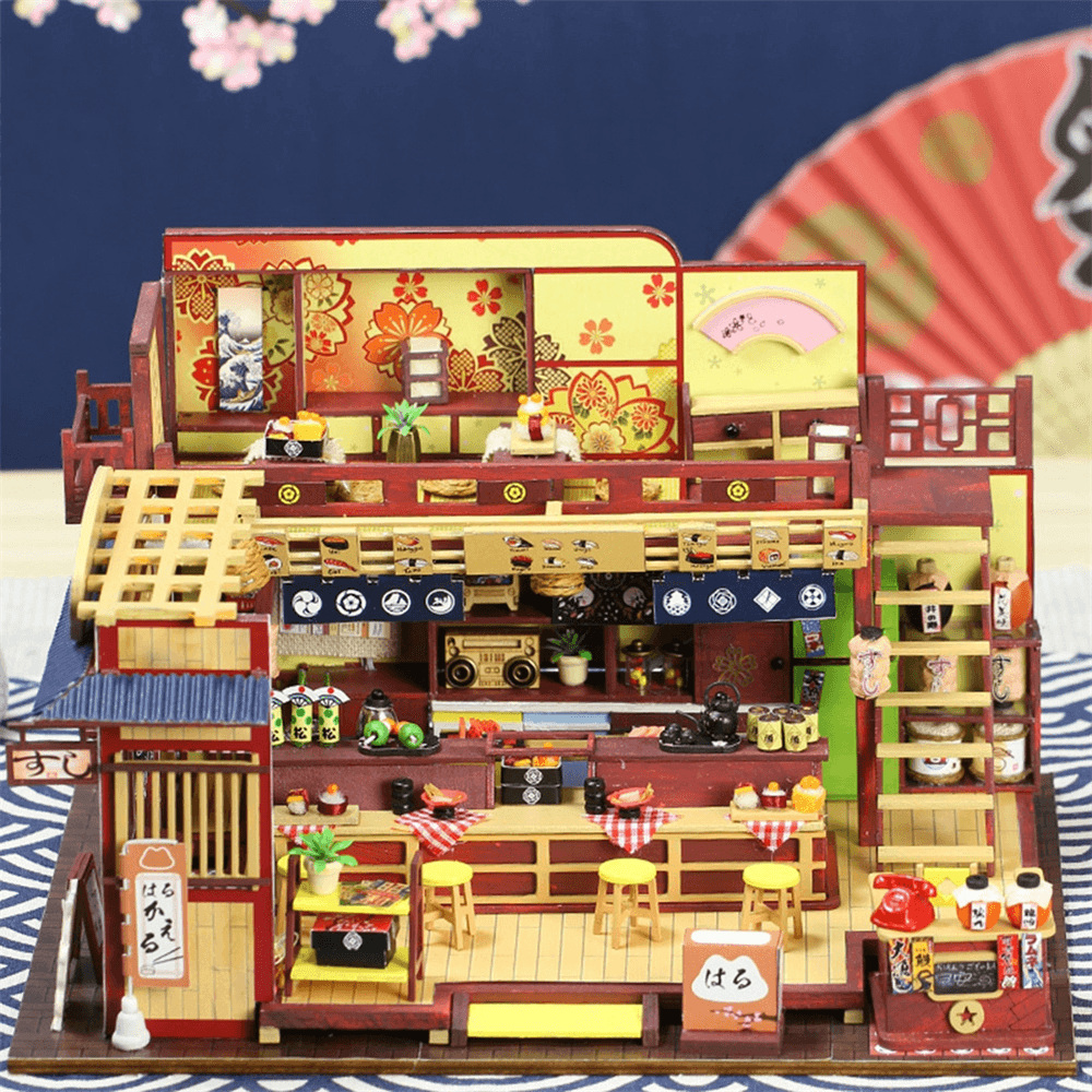 Iie Create Japanese-Style DIY Doll House Hut Sushi Shop Handmade Creative Shop Building Model Assembled Toys with Dust Cover and Furniture