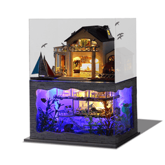 T-Yu Hawaii Villa DIY Dollhouse Miniature Model Doll House with Light Cover Extra Gift Decor Collection Toy