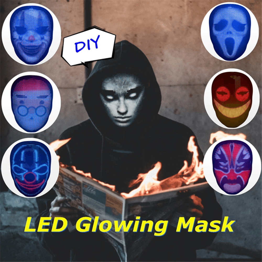 Full-Color LED Face-Changing Luminous Mask Bluetooth APP Control Shining Mask for Halloween Party Prom Bar Nightclub Atmosphere Mask