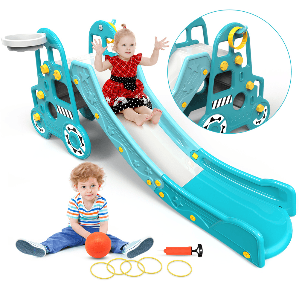 Pickwoo Toddler Slide 4-In-1 Slides for Kids with Basketball and Throwing Game Climbing Toys Outdoor Indoor Kids Slide Toddler Playground Equipment Set Baby Slide