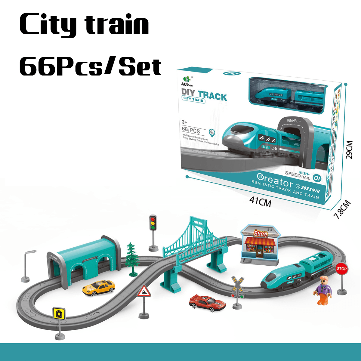 66/92 Pcs Multi-Style DIY Assembly Track Train Increase Parent-Child Interaction Toy Set with Sound Effect for Kids Gift