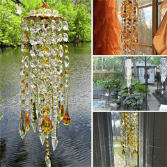 Yellow White Crystal Wind Chimes Extended Version Free Cleaning Fuss-Free Assembly Wind Chimes for Garden Patio Lawn