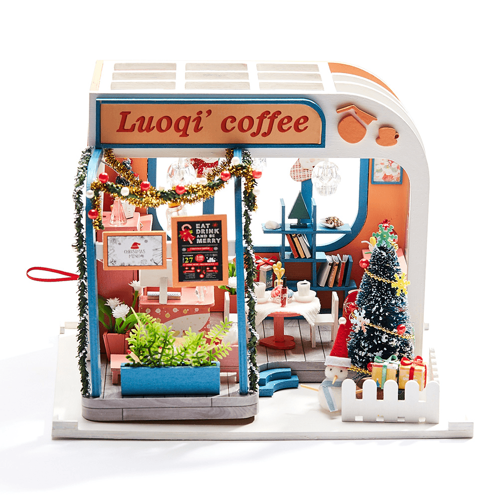 Iiecreate K-046 DIY Zusammengebautes Luoqi Kaffeekabine Puppenhaus Weihnachtsgeschenke Modell Spielzeug