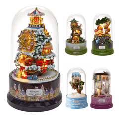 Beautiful Cabins DIY Doll House Miniature Rotating Music Kit with Transparent Cover Musical Core Gift(Meet at the Corner/Snowy Wonderland/Garden Diary/Dream of Sky/Forest Whim)