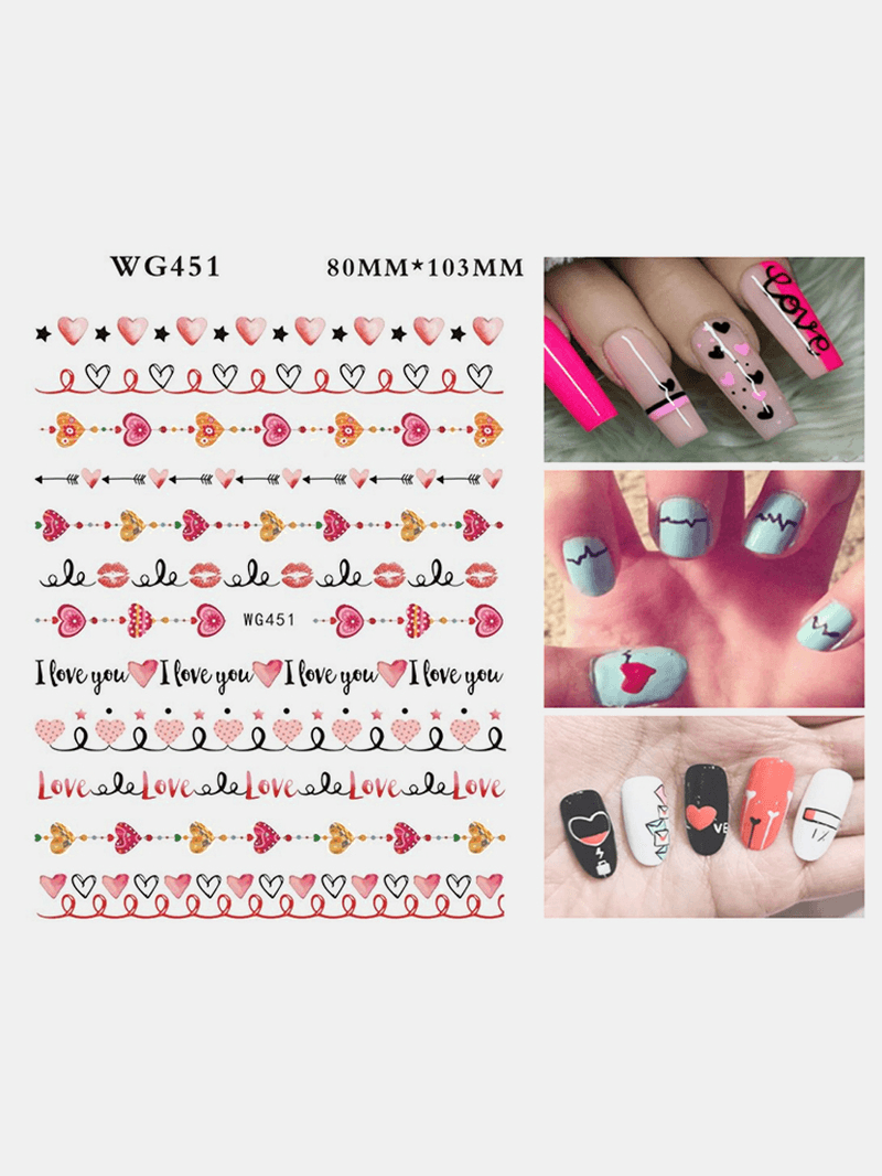 3D Nail Art Stickers Heart Colorful Red Lip Nail Transfer Decals Valentine'S Day Tips