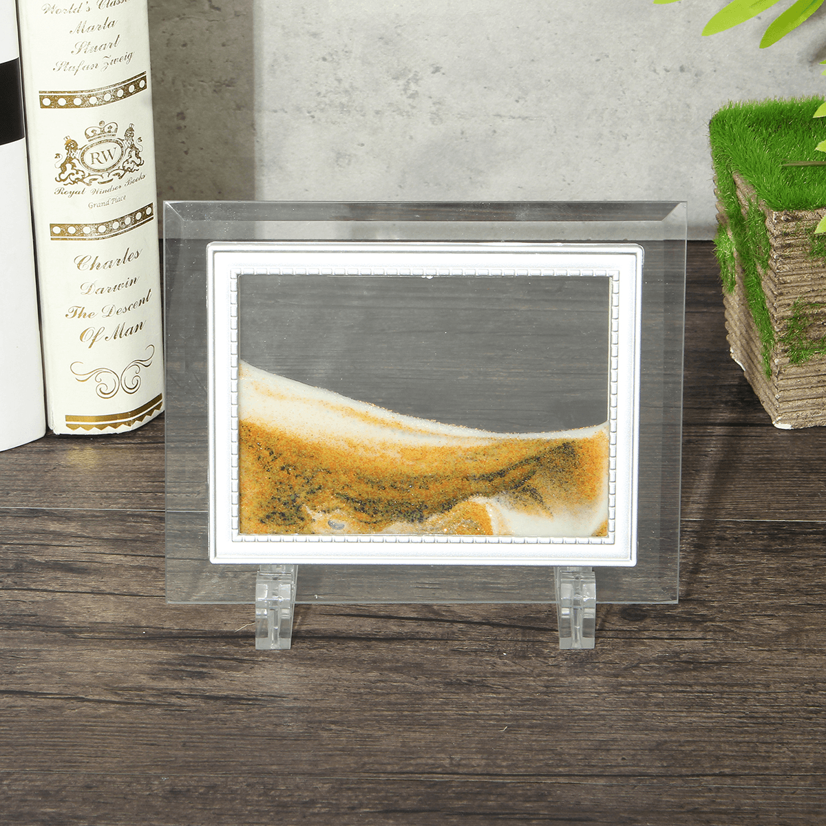 6.6X5'' Framed Moving Sand Time Glass Picture Home Office Desk Art Decor Gifts