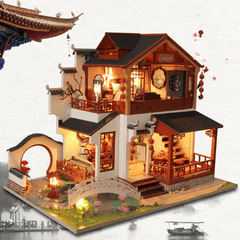 Wooden DIY Doll House with Furniture Zhao Hua Xi Shi Retro Chinese Style Antique Architecture Loft Doll House Indoor Toys