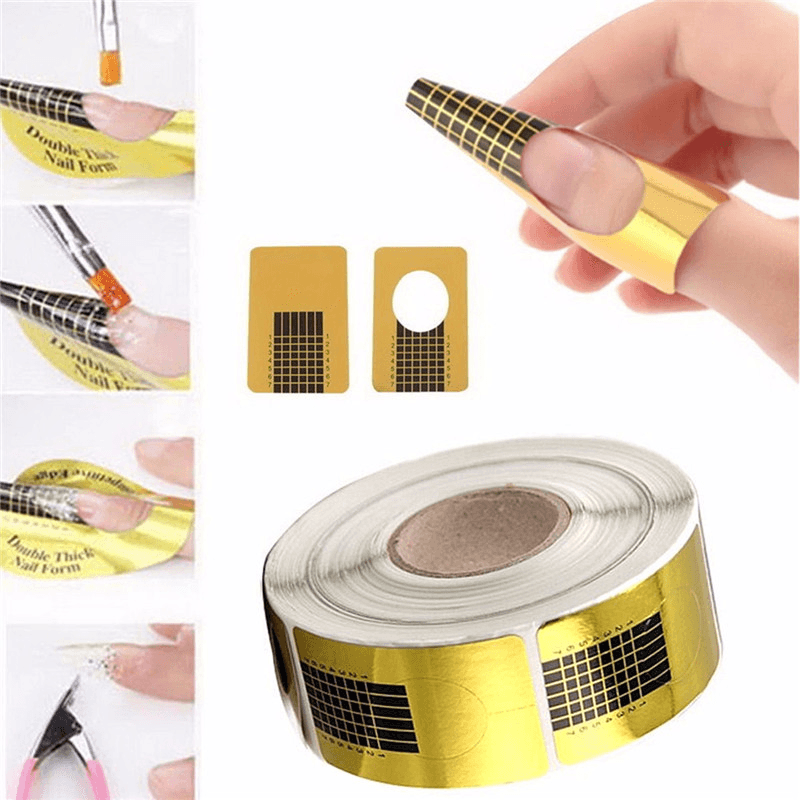 100Pcs/Lot Pro Nail Art Guide Form Golden Acrylic Tips Extension Sticker