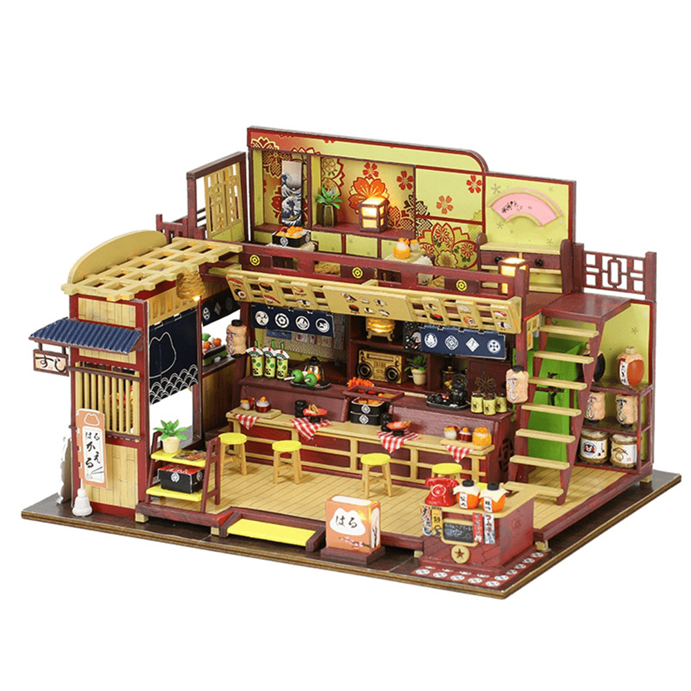 Iie Create Japanese-Style DIY Doll House Hut Sushi Shop Handmade Creative Shop Building Model Assembled Toys with Dust Cover and Furniture