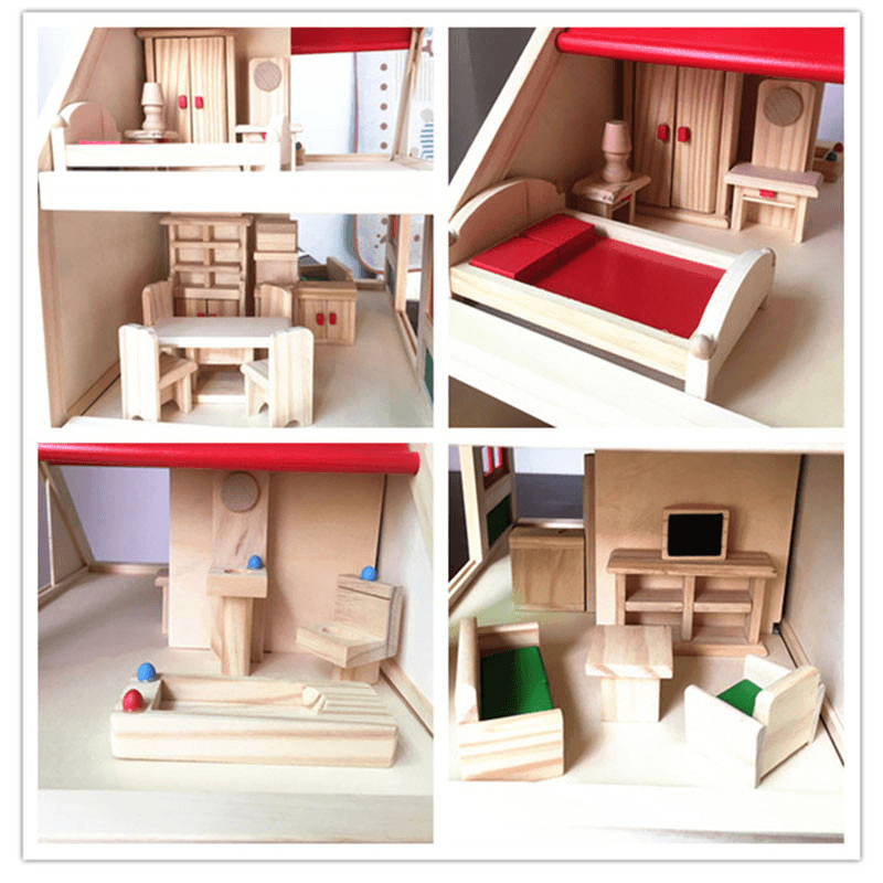 Wooden Delicate Dollhouse with All Furniture Miniature Toys for Kids Children Pretend Play