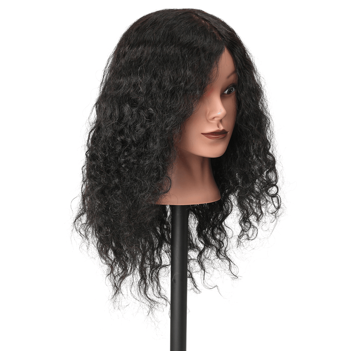 48Cm 100% Human Hair Hairdressing Mannequin Head Practice Model Long Curly Hair