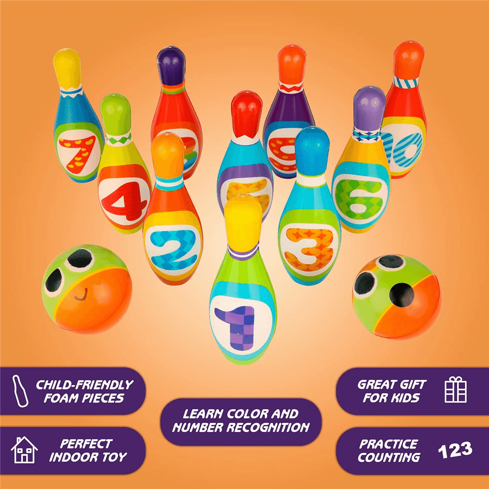 12PCS Cute Mini Bowling PU Soft Indoor Sport Play Games Safe Foam Kids Bowling Children Indoor Sport Family Funny Game Toy Gift