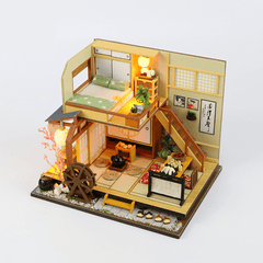 DIY Dollhouse Miniature Wooden Furniture LED Kit Japanese Style Handcraft Toy Doll House Gift