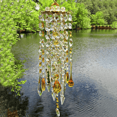 Yellow White Crystal Wind Chimes Extended Version Free Cleaning Fuss-Free Assembly Wind Chimes for Garden Patio Lawn