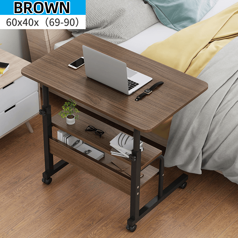 Computer Laptop Desk Adjustable Height Moveable Bed Side Writing Study Table Bookshelf with Storage Racks Home Office Furniture