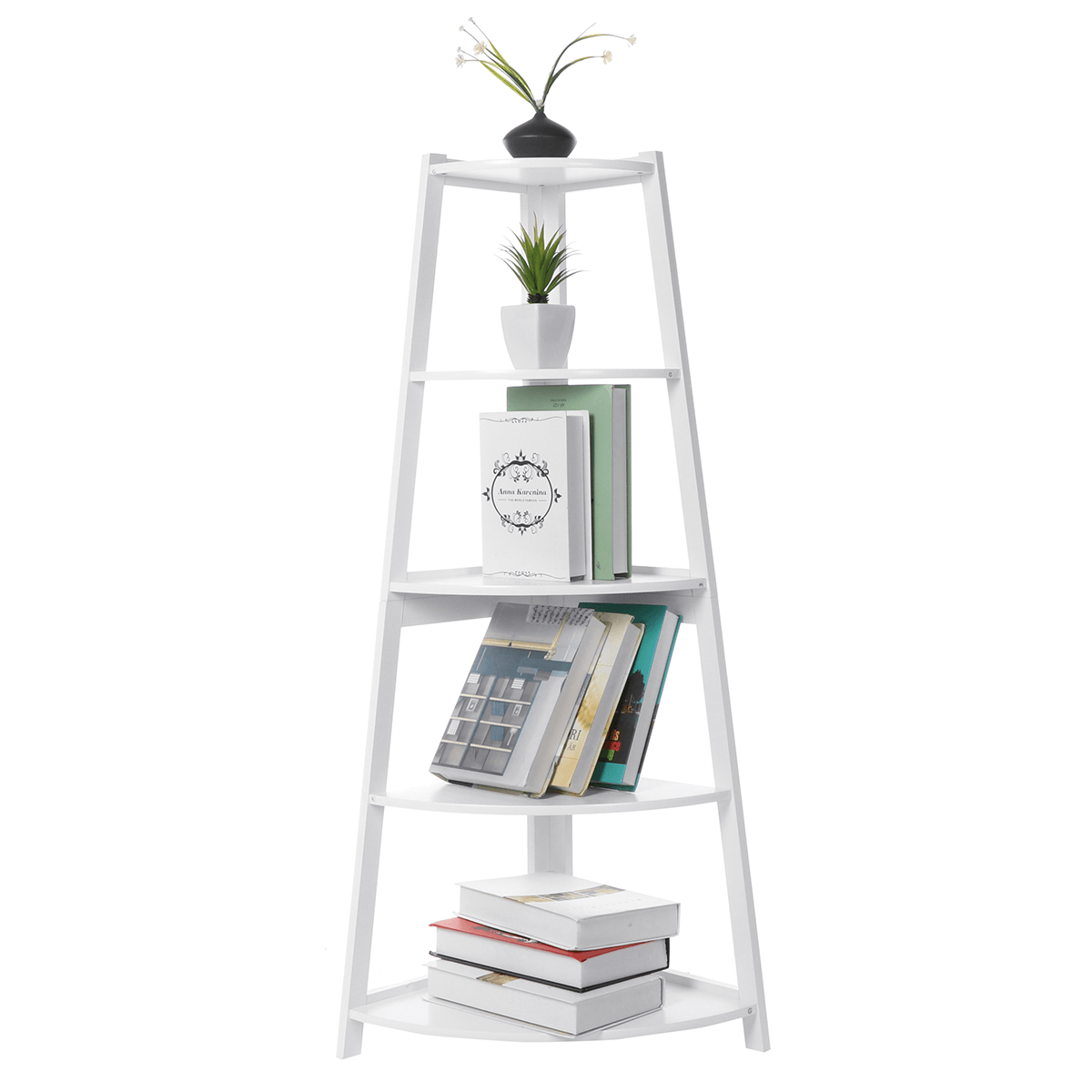 Creative Ladder Bookshelf Simple Wood Corner Bookcase Storage Rack Potted Flower Stand Shelves for Home Office