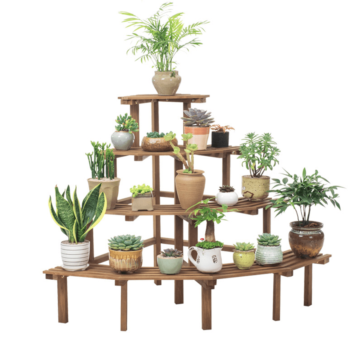 3/4 Tiers Wooden Corner Flower Shelf Indoor Outdoor Plant Stand Pot Rack Garden Office Home Decorations