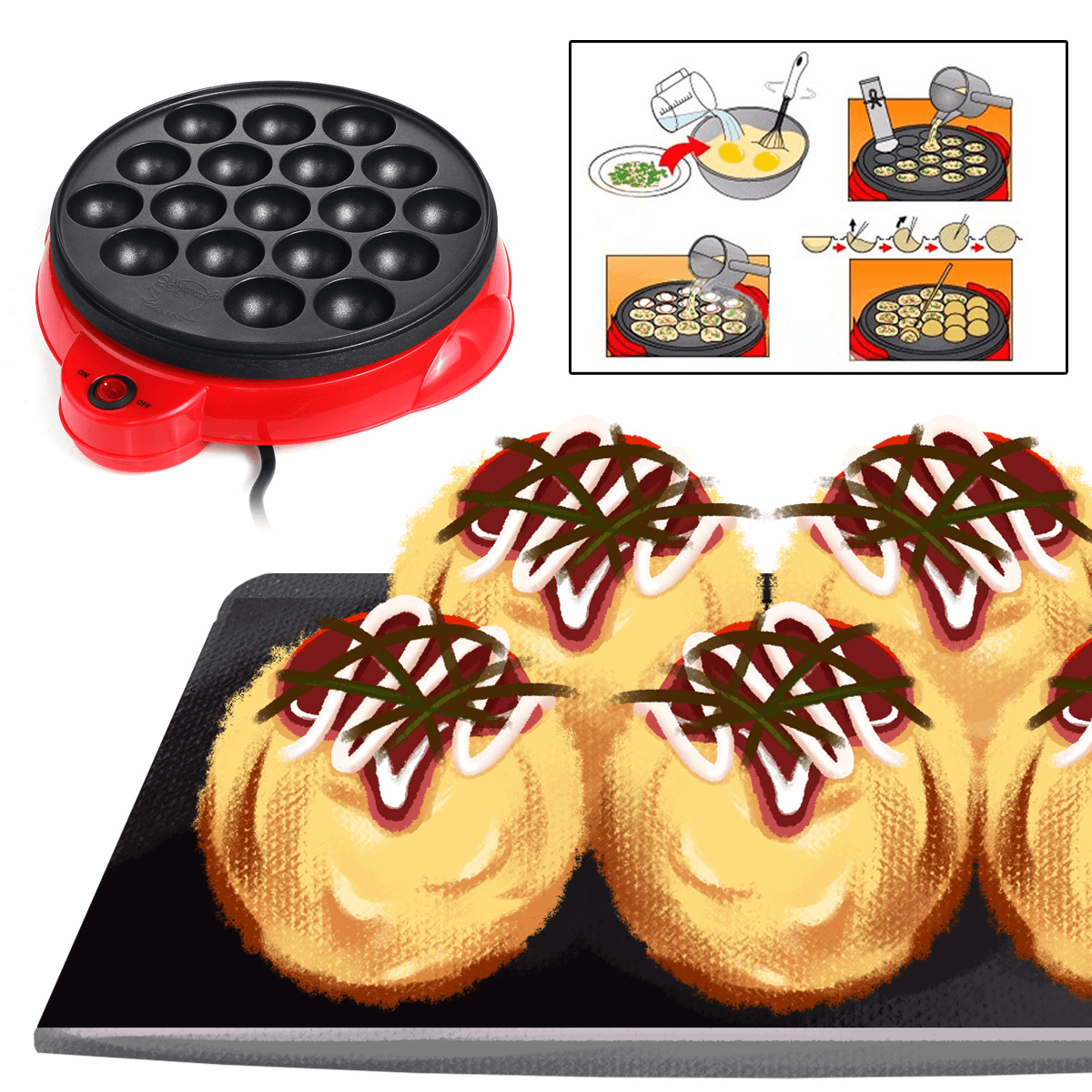 18 Holes Electric Octopus Ball Grill Takoyaki Baking Mould Machine Mini Electric Chibi Maruko Grill Pan