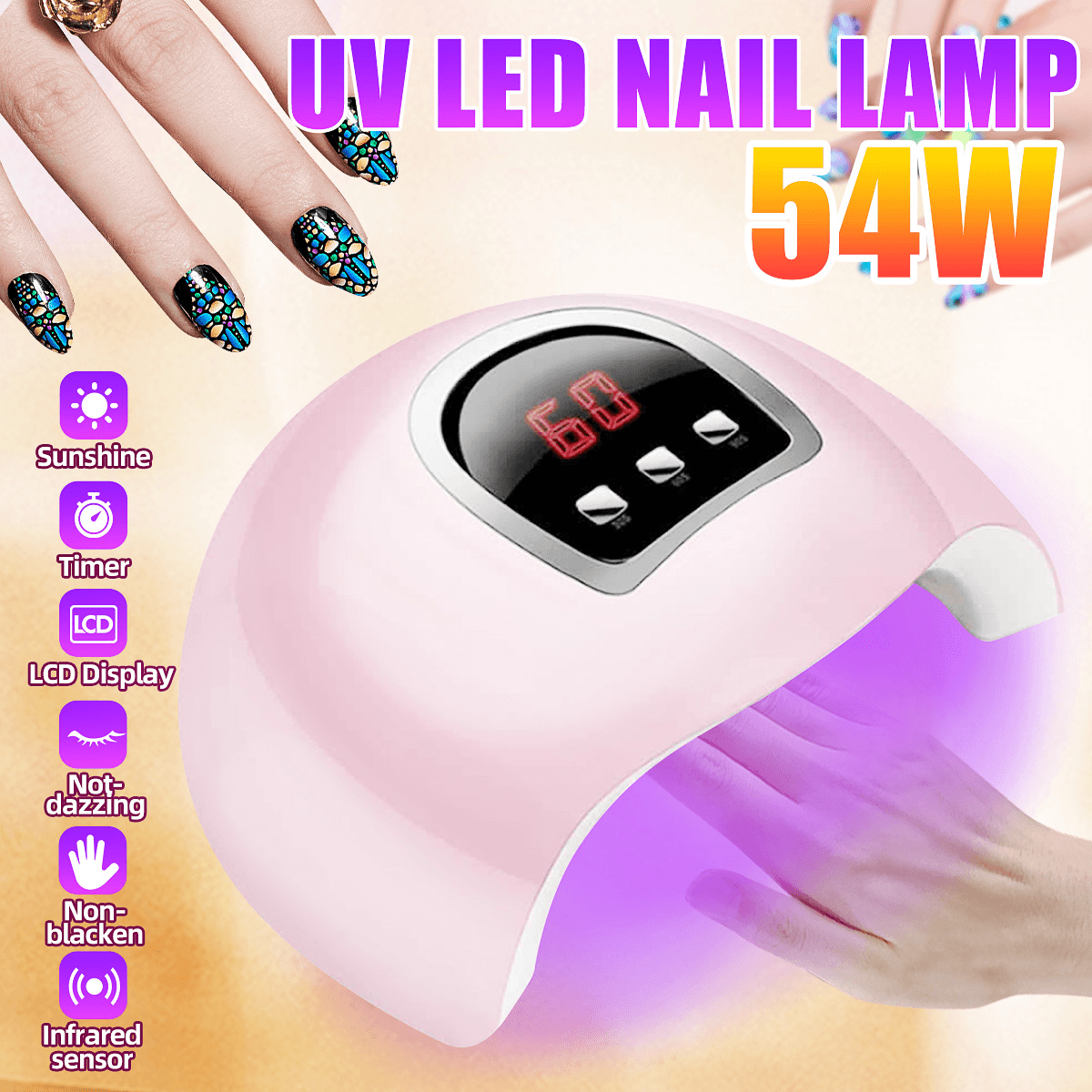 54W USB Nail Phototherapy Machine Induction Quick Dry Portable Nail Polish Glue Nail Lamp