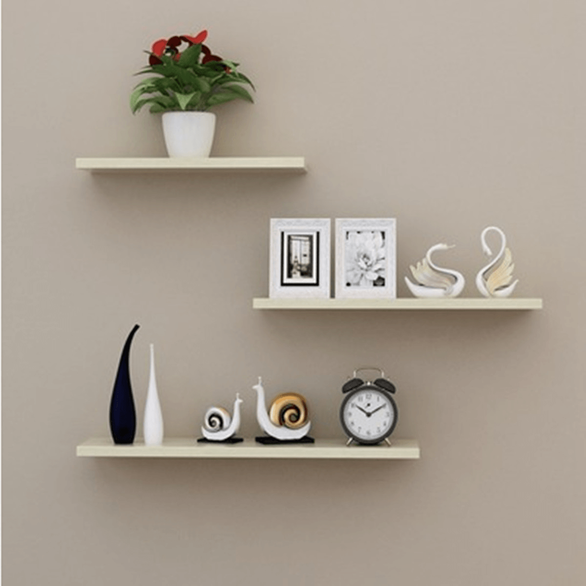 3 Pcs/Set Wood Wall-Mounted Punch Free Shelves Bookshelf Storage Rack Shelf Wall Hanging Decorations Stand Organizer