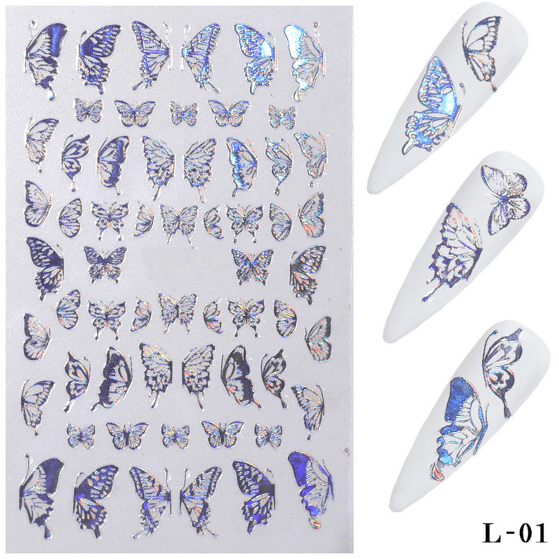 3D Holographic Nail Art Stickers Colorful DIY Butterfly Nail Transfer Decals