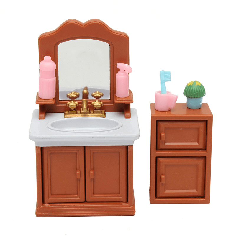 DIY Miniatures Bedroom Bathroom Furniture Sets for Sylvanian Family Dollhouse Accessories Toys Gift