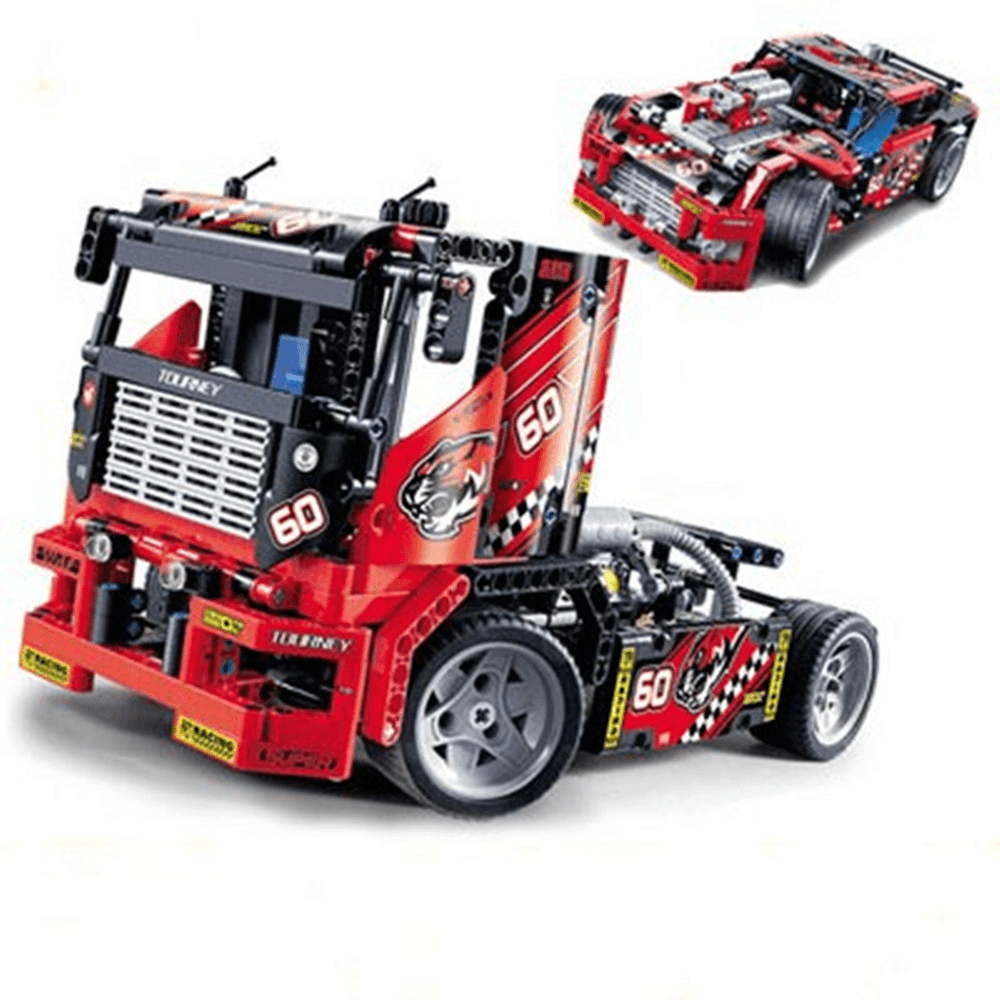 Decool 3360 608Pcs Race Truck Car 2 in 1 Transformable Model Building Blocks Toys Sets DIY Toys with Box