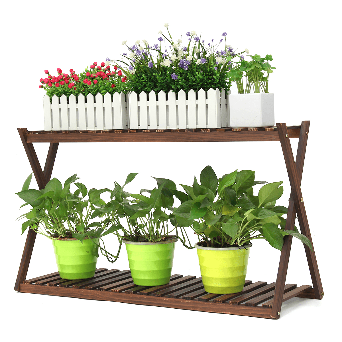 2 Schichten Pflanzenständer Blumentopf Regale Indoor Outdoor Garten Home Office Pflanzer Regal Lagerregal