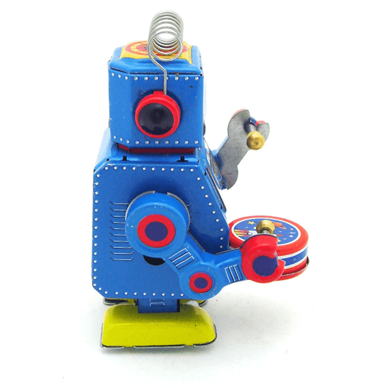 Classic Vintage Clockwork Wind up Drum Playing Robot Reminiscence Children Kids Tin Toys with Key