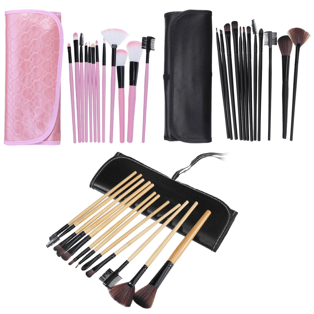 12Pcs Makeup Brush Set Cosmetics Makeup Brush Kit with Leather Case Foundation Eyeliner Blending Concealer Mascara Eyeshadow Face Powder