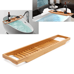 Bathroom Bamboo Bath Shelf Caddy Wine Holder Tub Tray over Bathtub Rack Support Storage