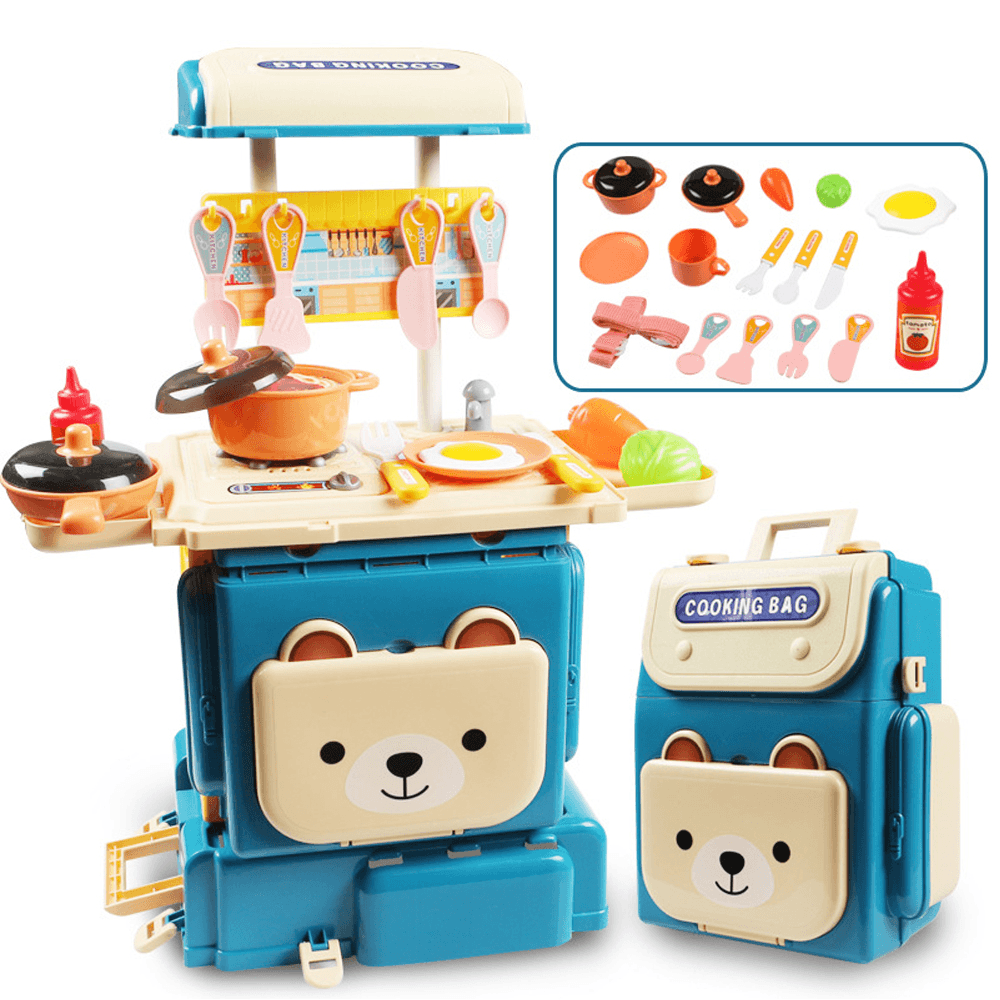 Simulation Lovely Deformation Dual Mode Switching School Bag Kitchen Cooking Model Set Play House Magic Bag Puzzle Toy for Kids Gift