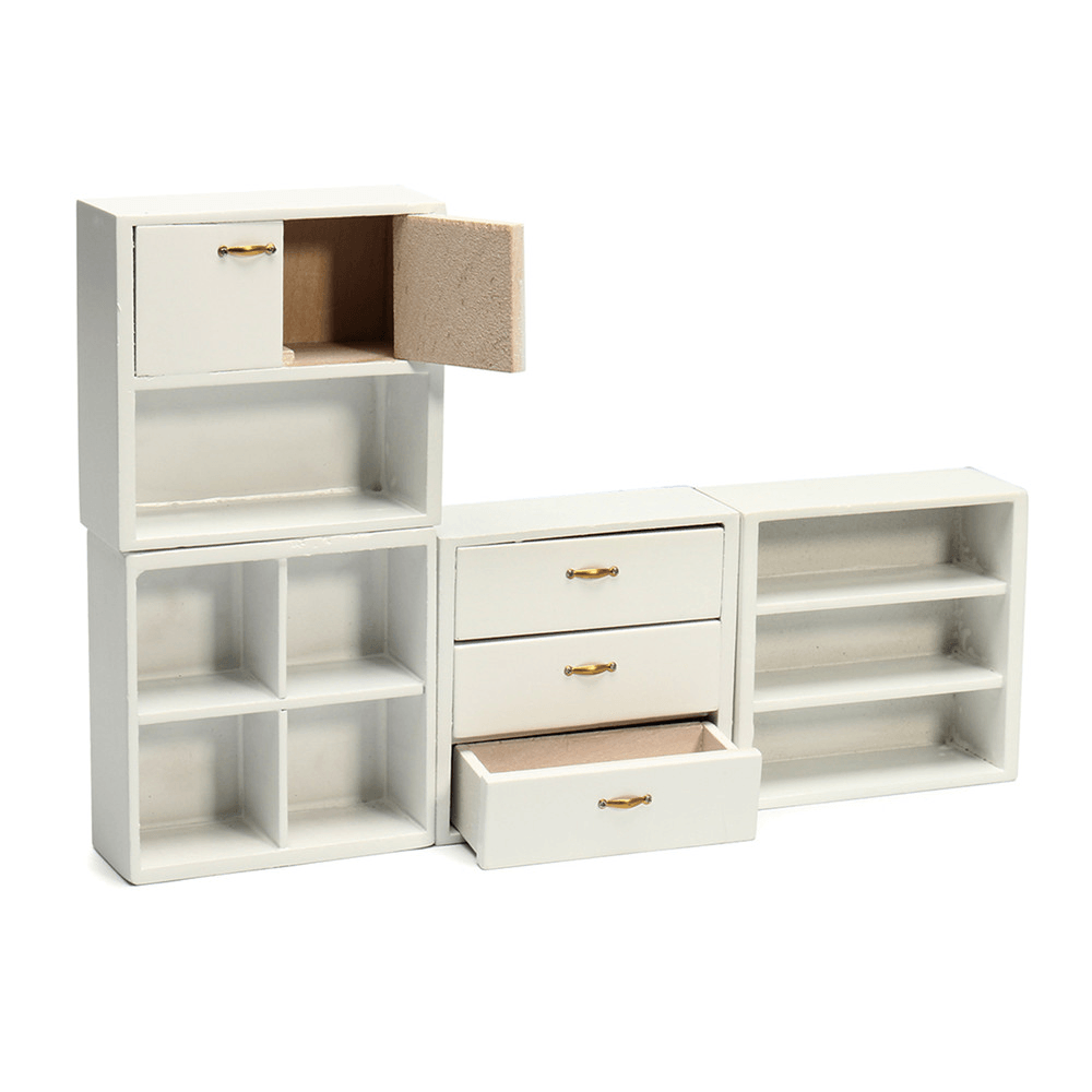 1:12 Puppenhauszubehör Holzmöbel Schrank Schrank mit 4 Abschnitten