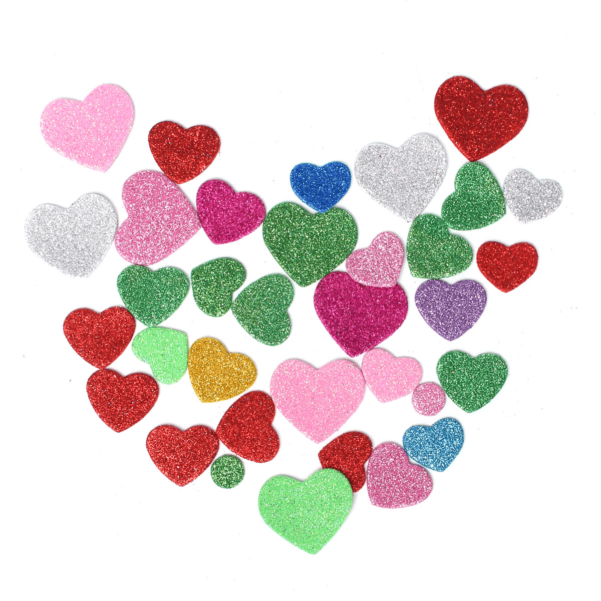 30Pcs Assorted Glitter Shapes Hearts Stars round Flowers Foam Stickers DIY Craft