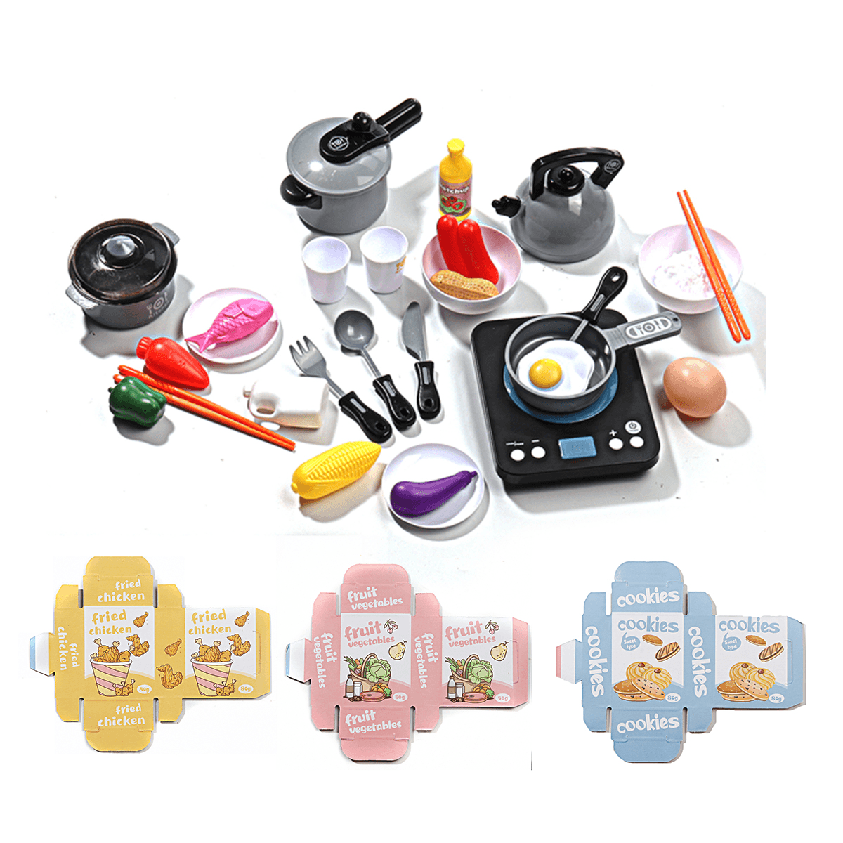 36-teiliges Simulations-Mini-Küchen-Kochen-Rollenspielset, Lernspielzeug mit Lichtern und Musik als Geschenk für Kinder