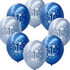 10 Stück pro Set, blaue, bedruckte, aufblasbare, perlmuttfarbene Luftballons zum 1. Geburtstag eines Jungen, Weihnachtsdekoration